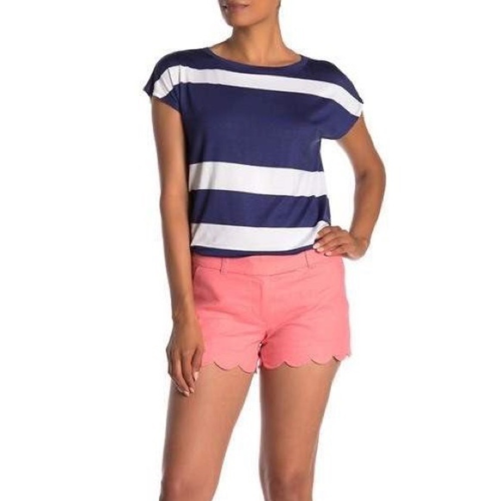 J Cree Cotton Linen Scalloped Shorts in Coral